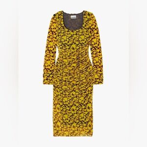 Ganni floral-print recycled stretch-mesh midi dress - 42